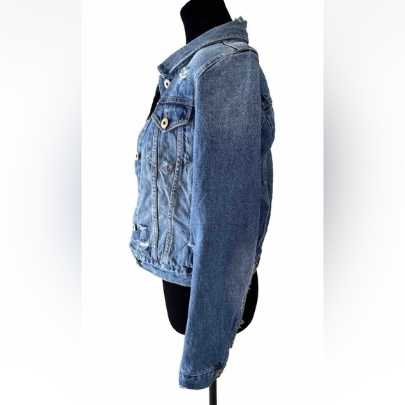 Pistola Size S Denim Jean Jacket Button Down Cotton Pockets Distressed Cropped - Picture 2 of 12